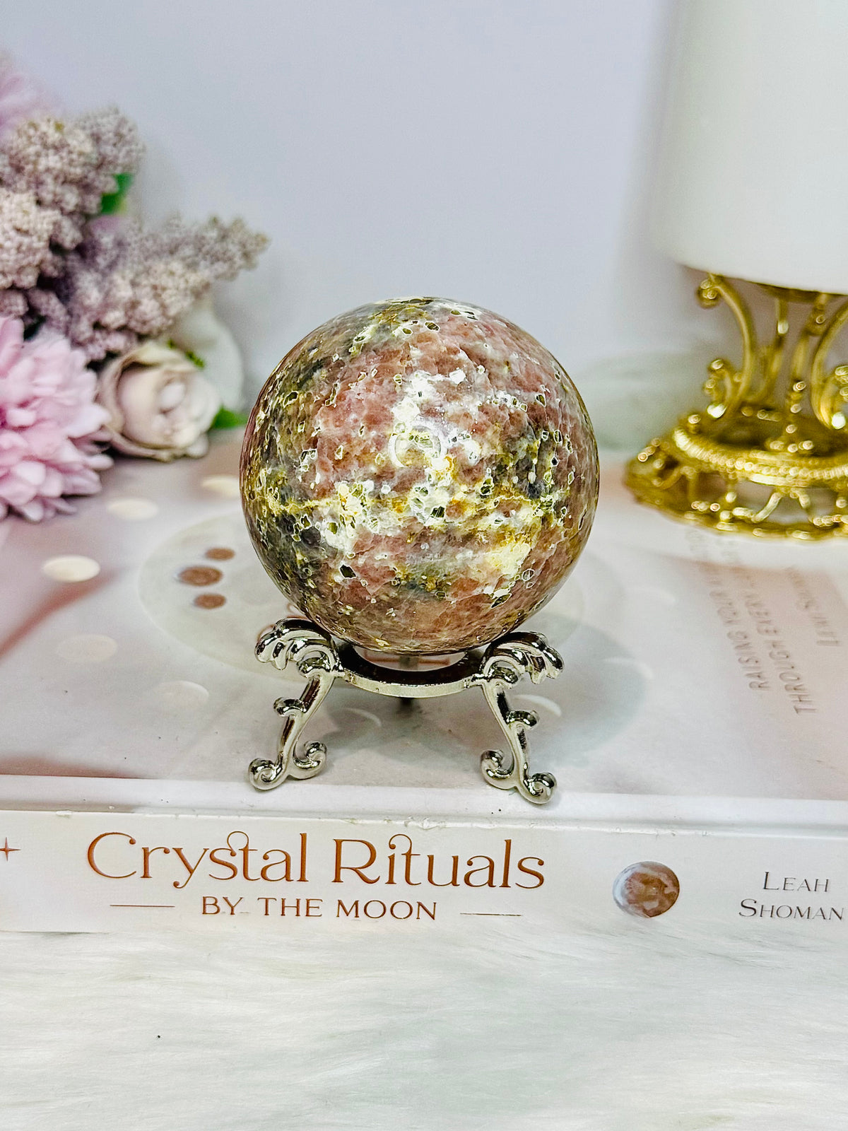 Plum Blossom Jasper Sphere on Stand 301g