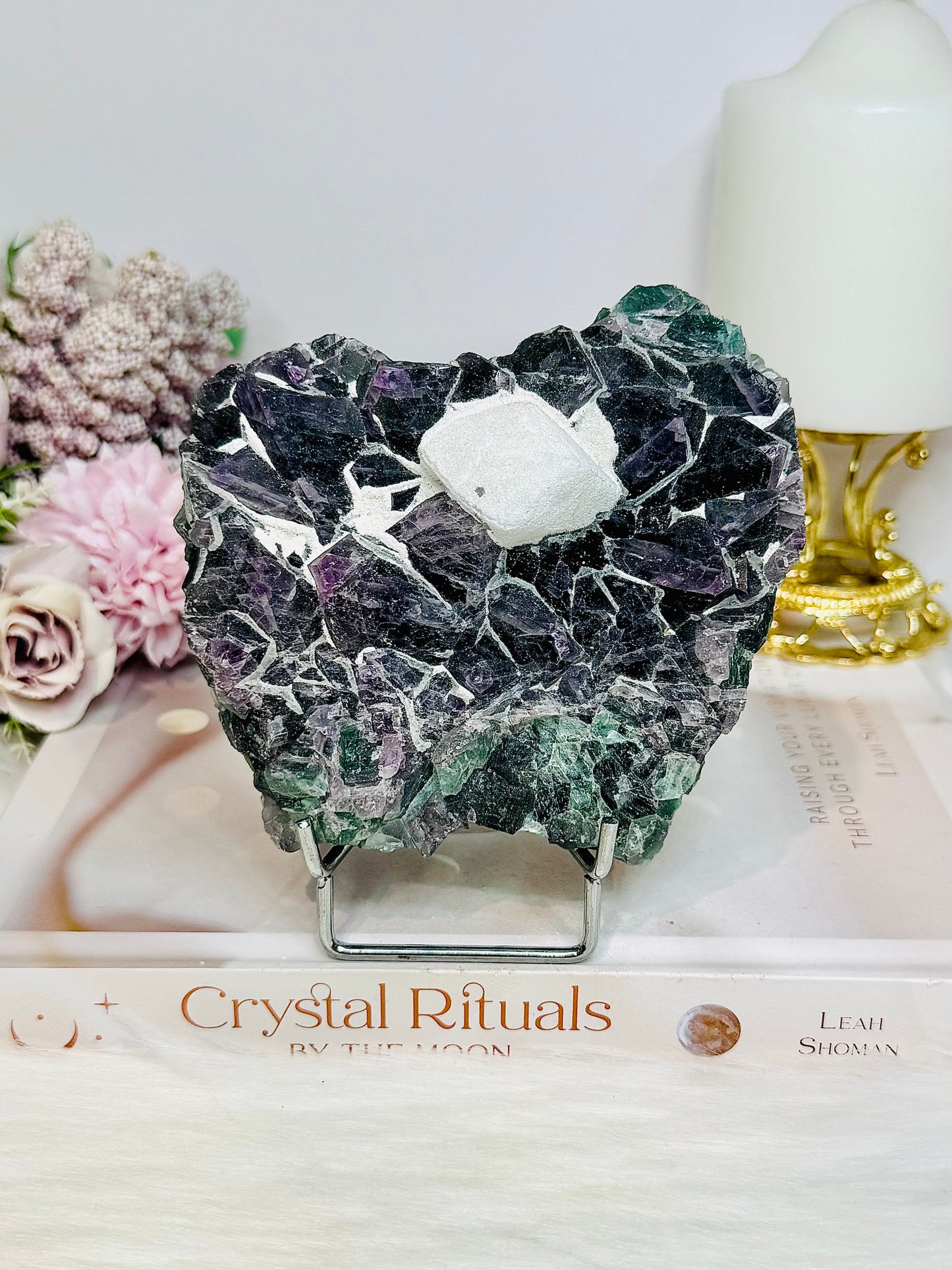 Fluorite Chunky Specimen with Matrix on Stand 711g
