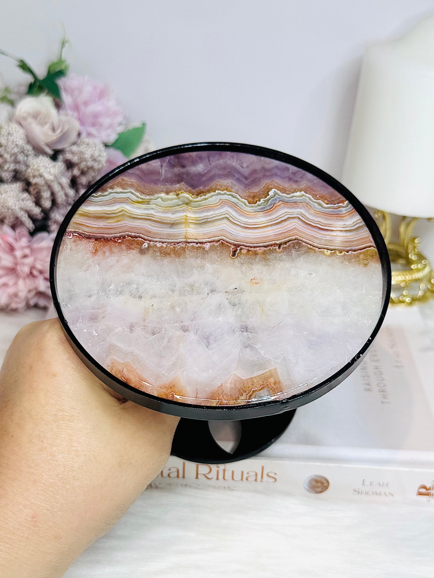 Crazy Lace Amethyst Spinning Top Small Table H:10cm W:12cm