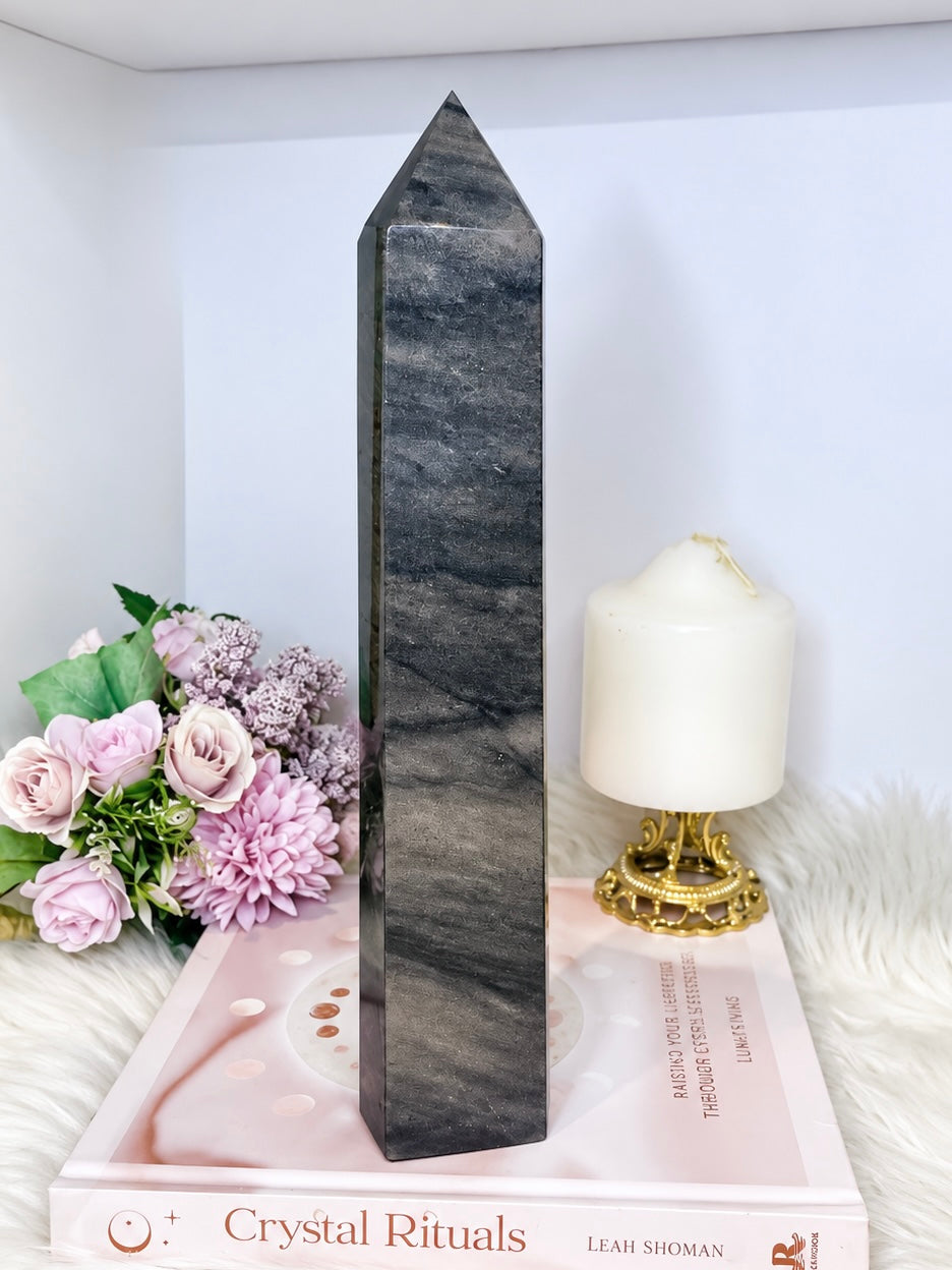 Huge Silver Sheen Obsidian Tower 28.5cm 1.1KG