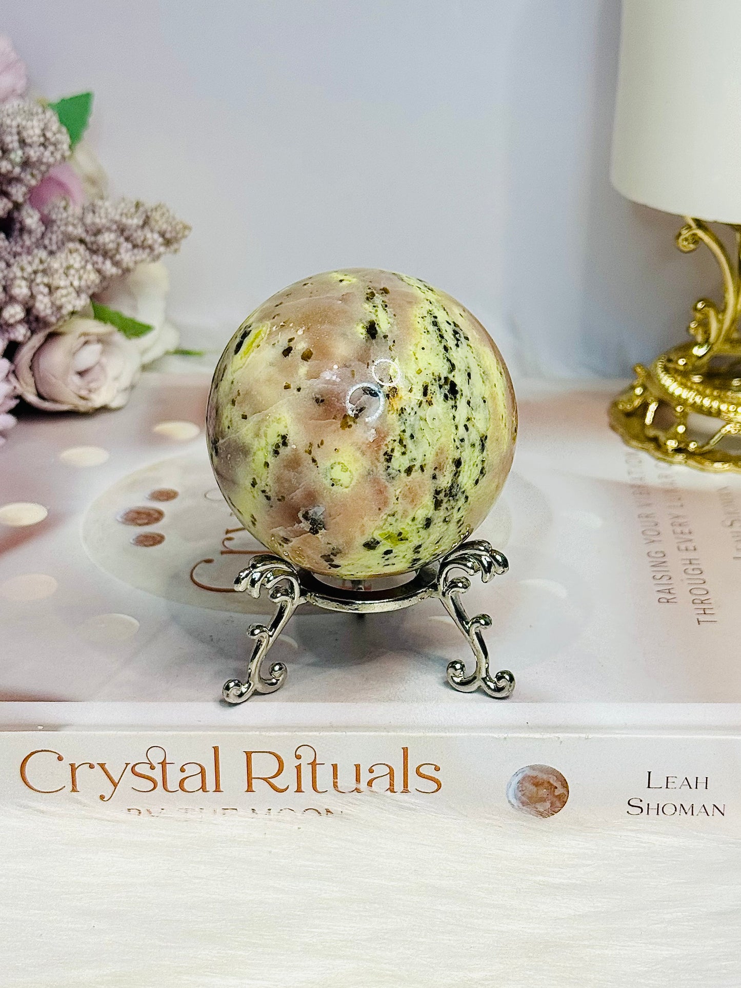 Plum Blossom Jasper Sphere on Stand 269g
