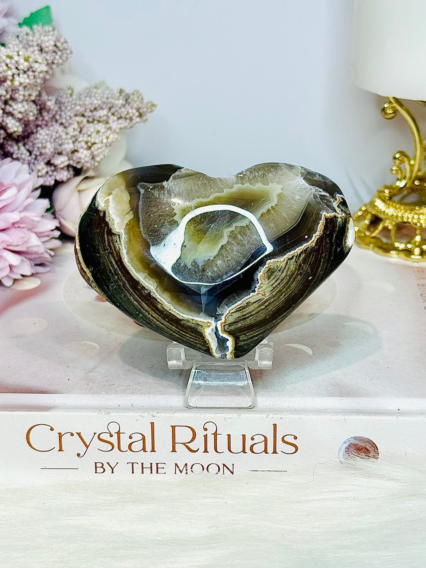 Volcano Agate Puffy Heart 8cm On Stand