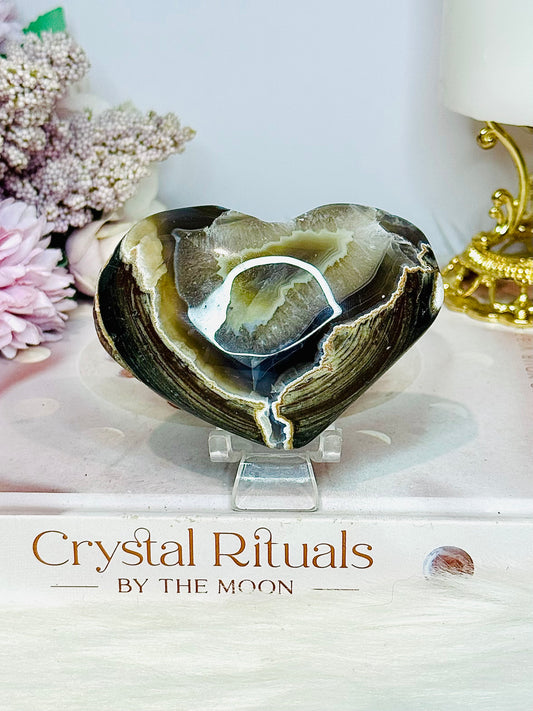 Volcano Agate Puffy Heart 8cm On Stand