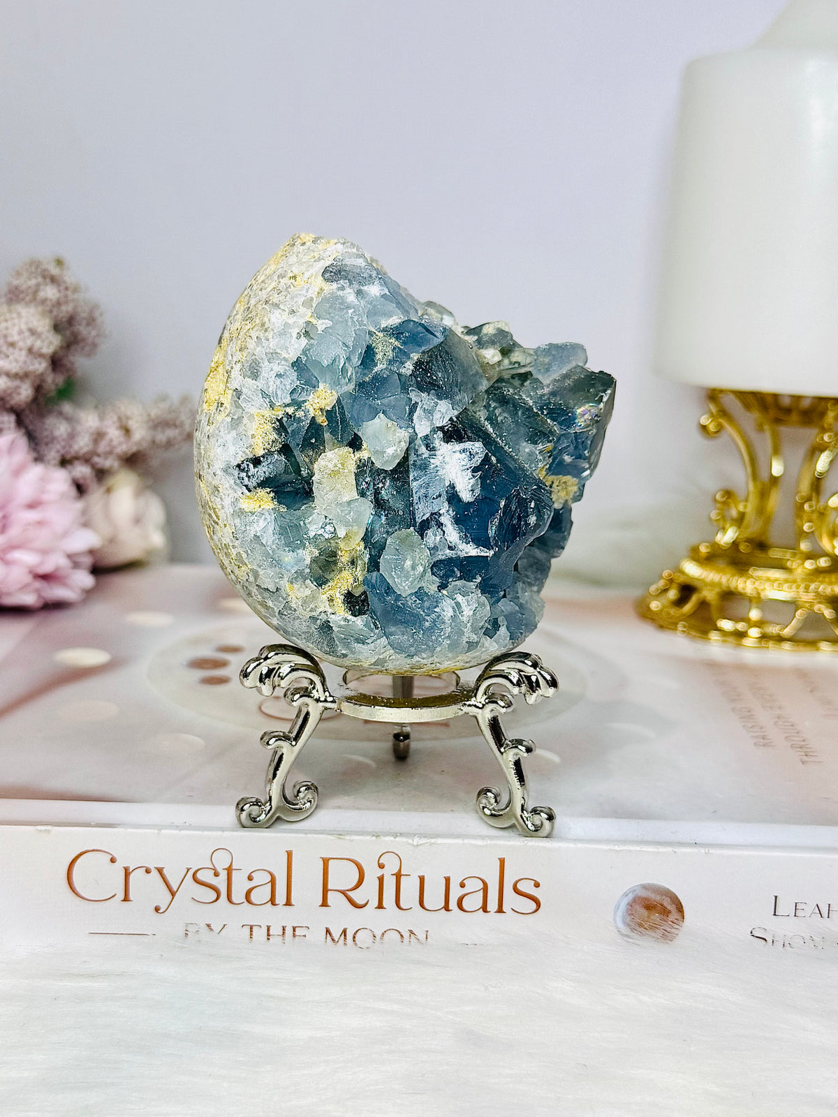 Blue Celestite Freeform Cluster On Stand 510g