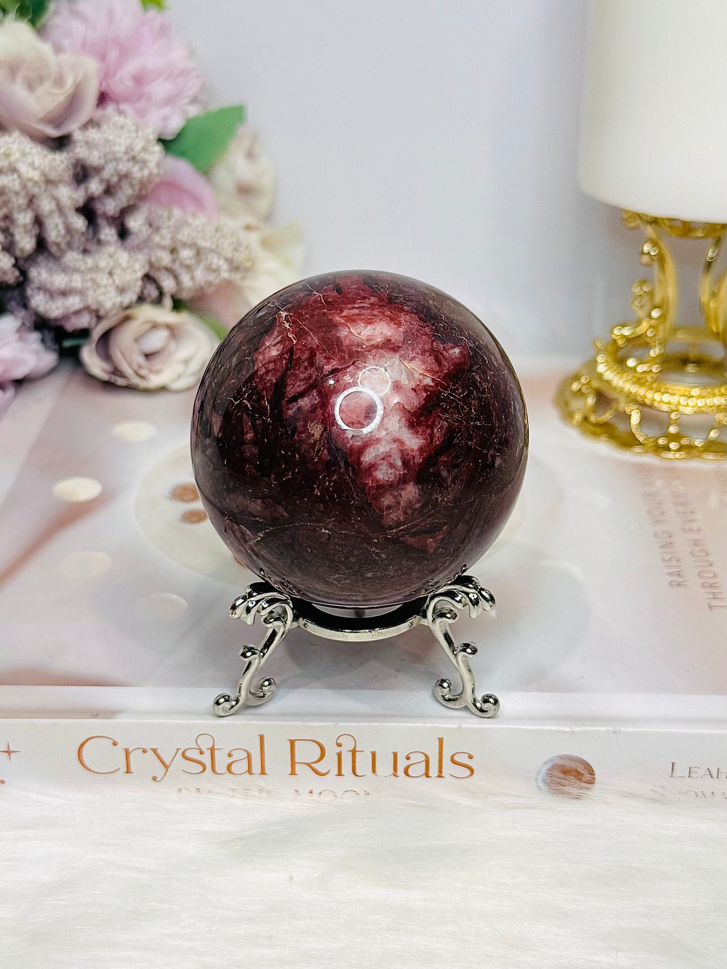 Large Red Jasper Sphere on Stand 368g