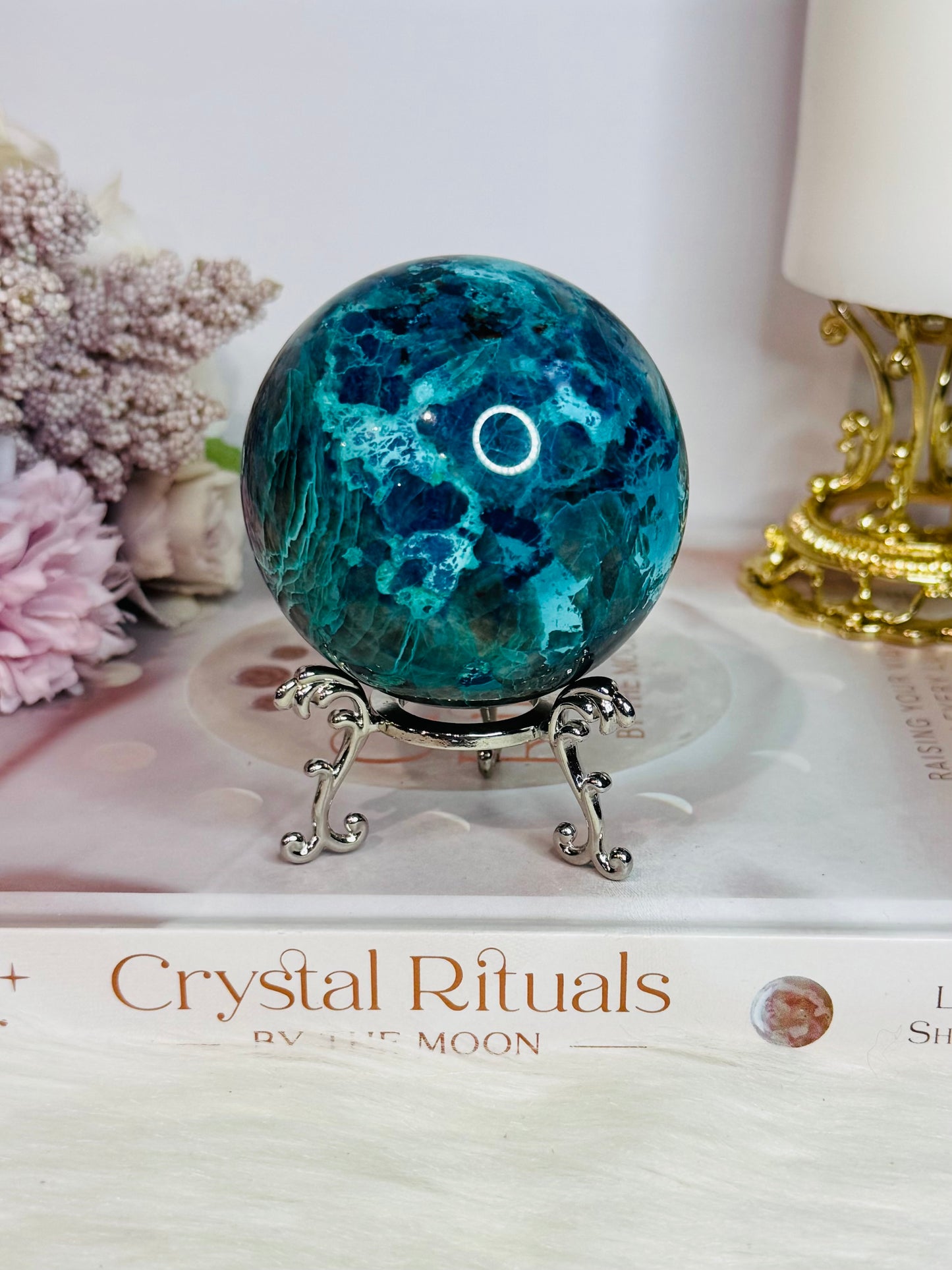 Absolutely Incredible High Grade Chrysocolla Sphere on Stand 339grams