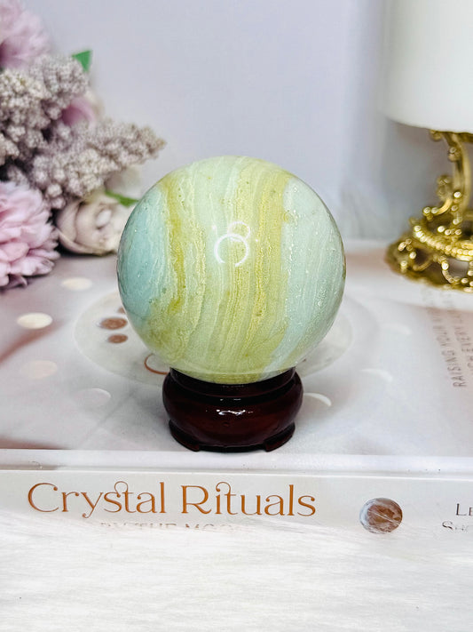 Blue Calcite Sphere On Stand 319g