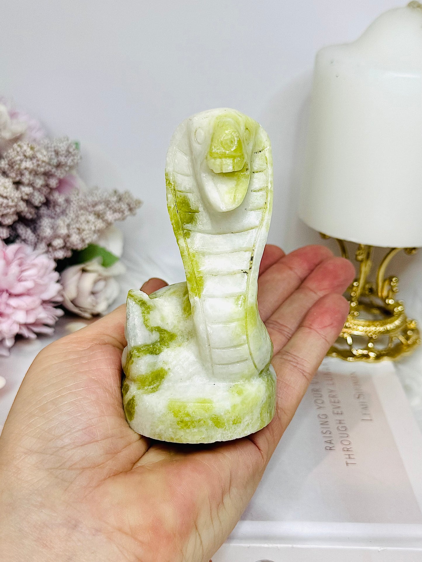 Green Serpentine Jade King Cobra Snake 10cm 254g