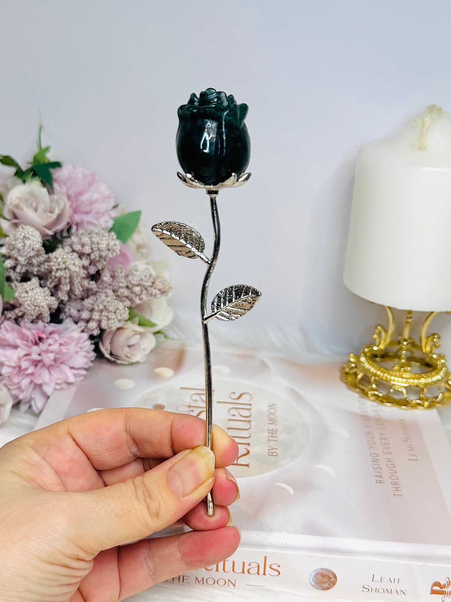 Green Moss Agate Forever Rose 15cm