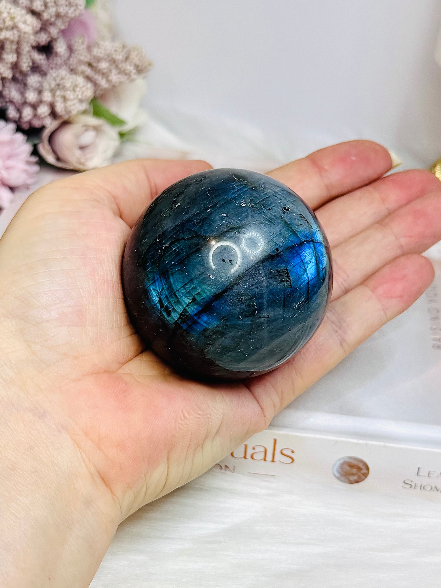 Large Blue Flash Labradorite Sphere On Stand 277g
