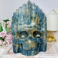 Large Natural Blue Onyx Carved Skull with Feather Headdress 19.5cm