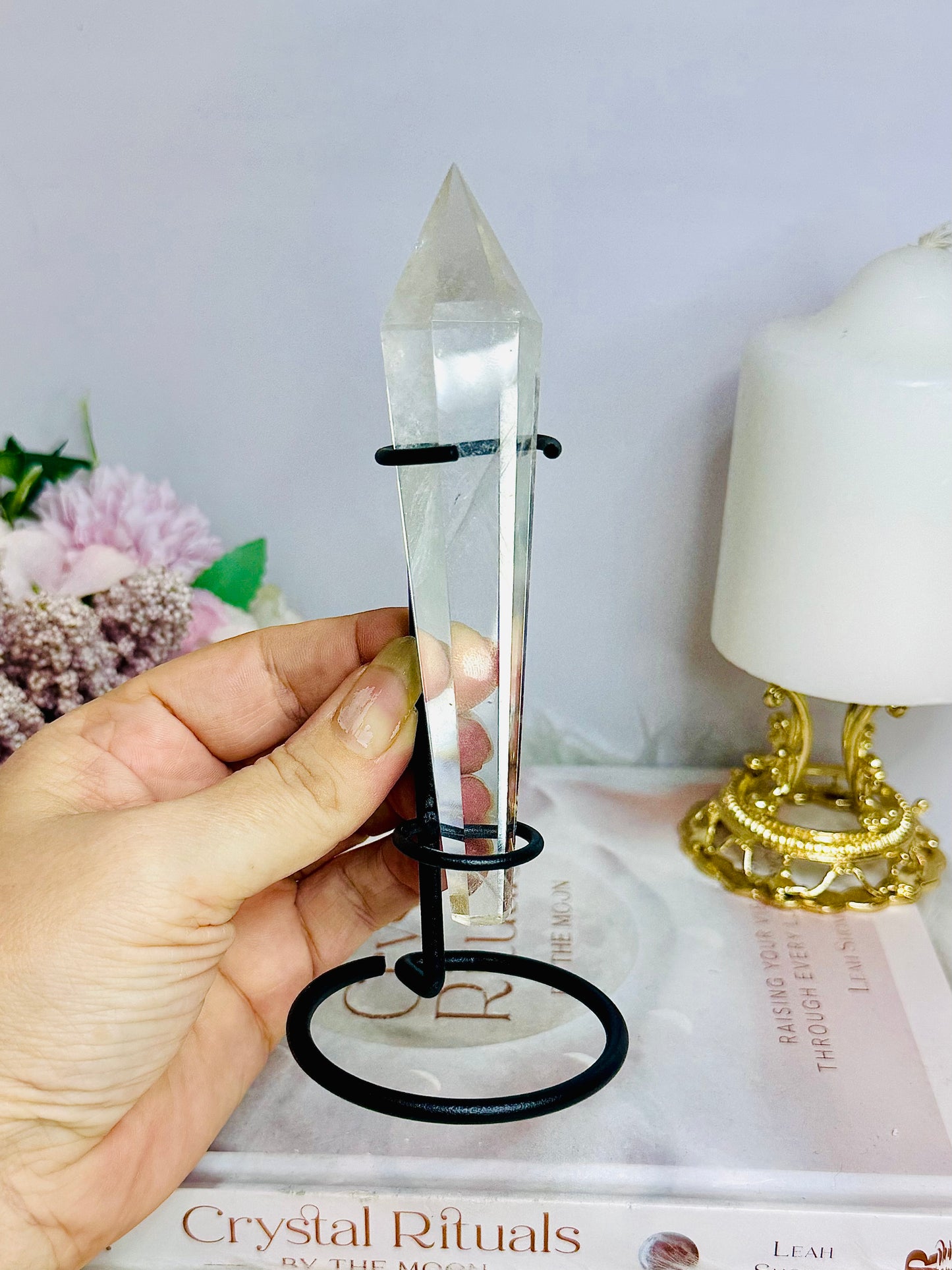 Clear Quartz Wand | Tower on Stand 15cm