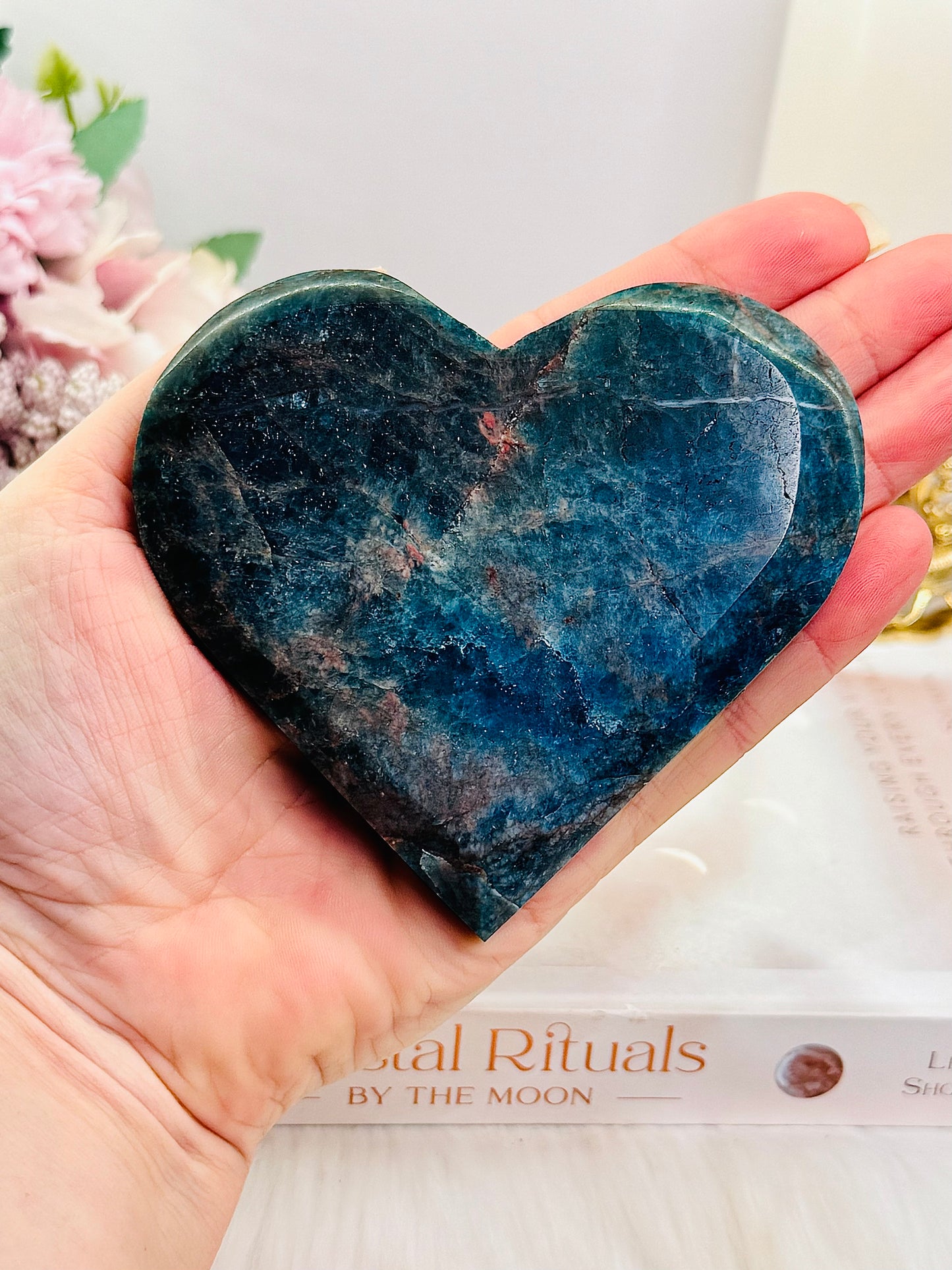 Beautiful Blue Apatite Carved Large Heart 301grams