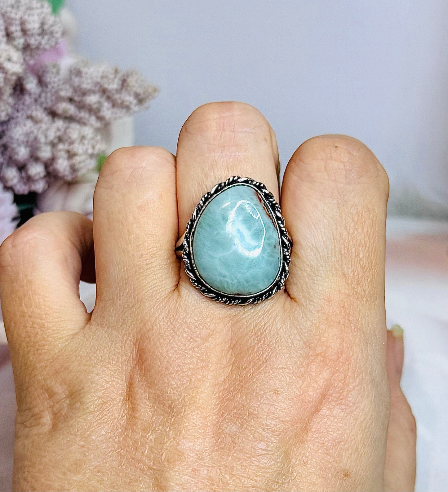 Sterling Silver 925 Larimar Ring Size 10