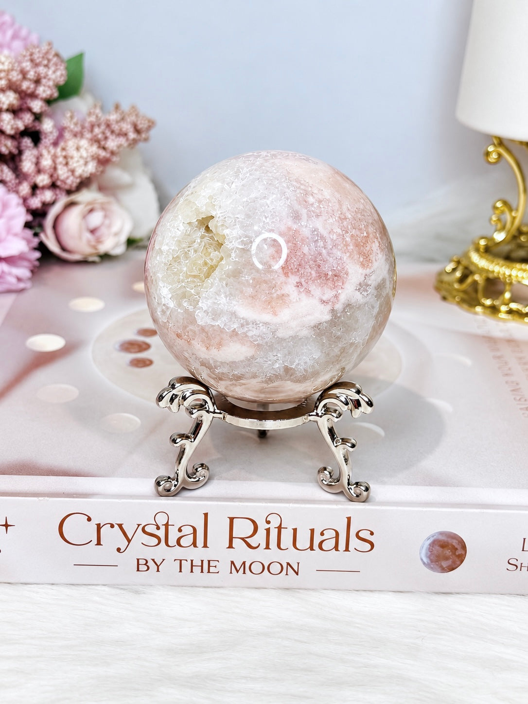 Druzy Pink Amethyst Sphere on Stand 285g