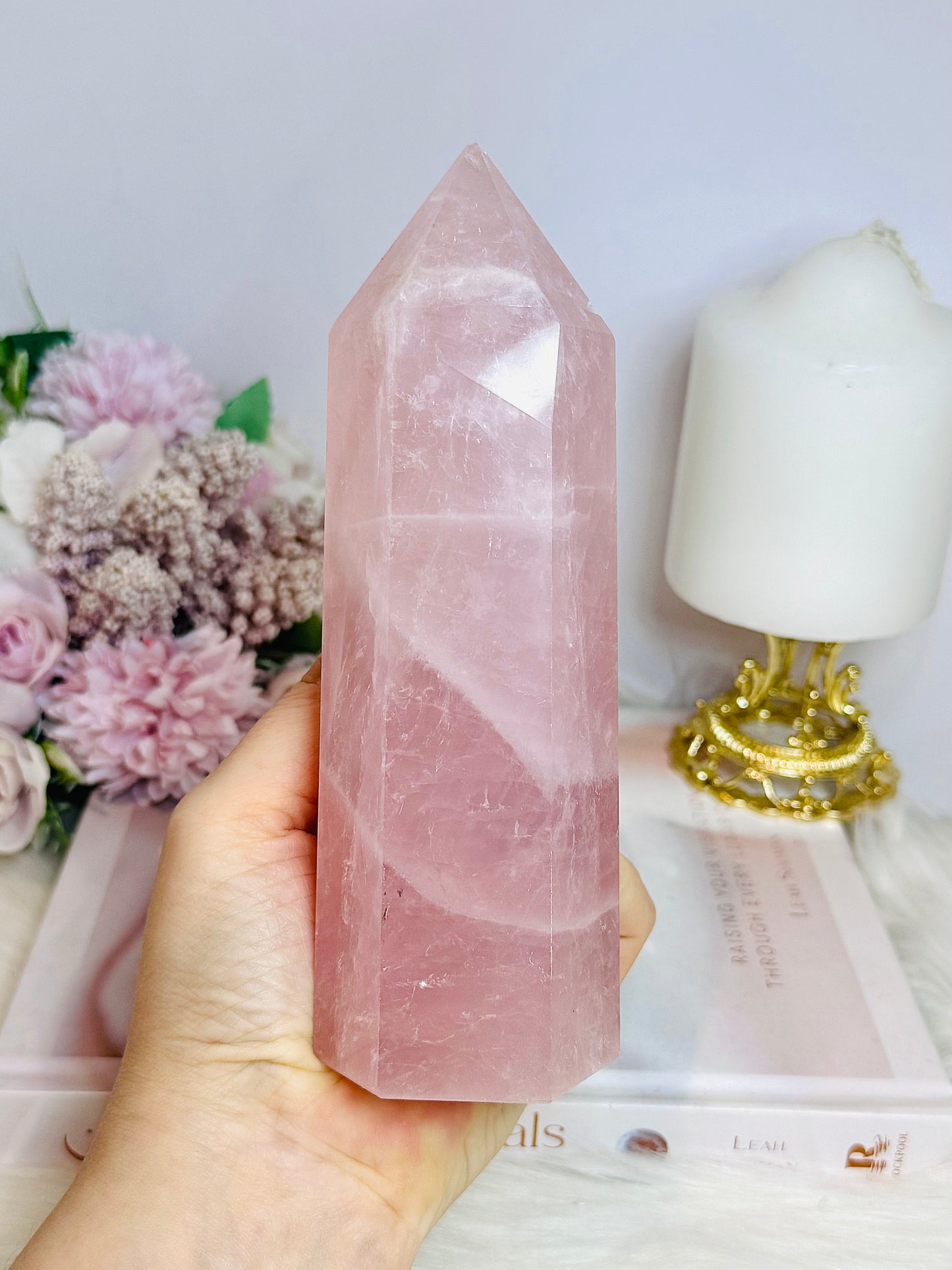 Large Rose Quartz Chunky Tower 711g 17cm ~ Discounted as slight chip on tip