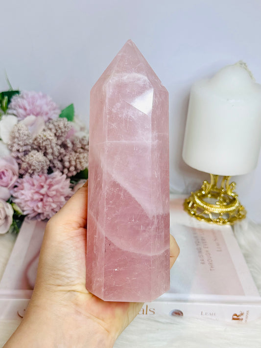 Large Rose Quartz Chunky Tower 711g 17cm ~ Discounted as slight chip on tip