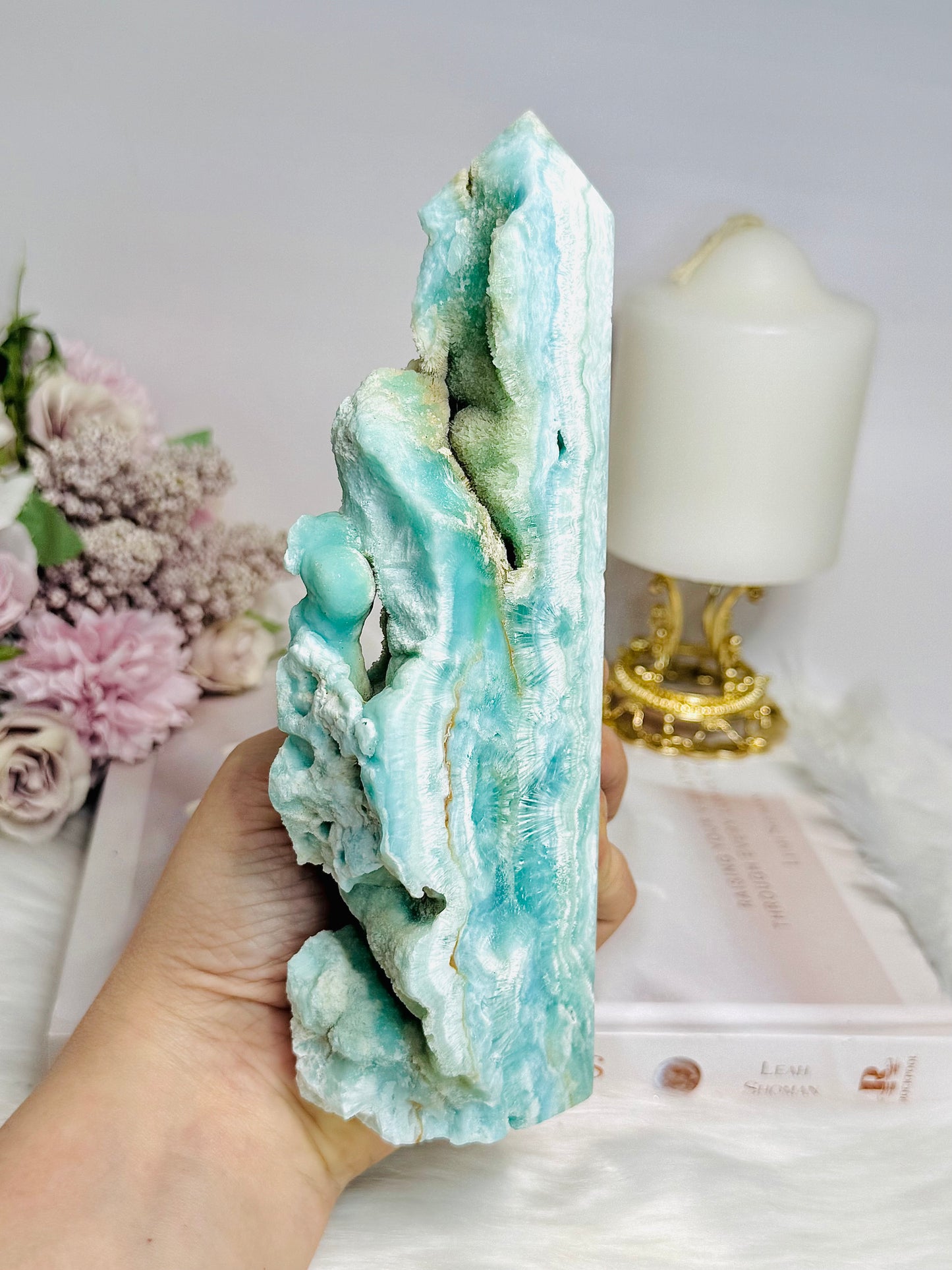 Large Blue Hemimorphite Druzy Tower 19cm