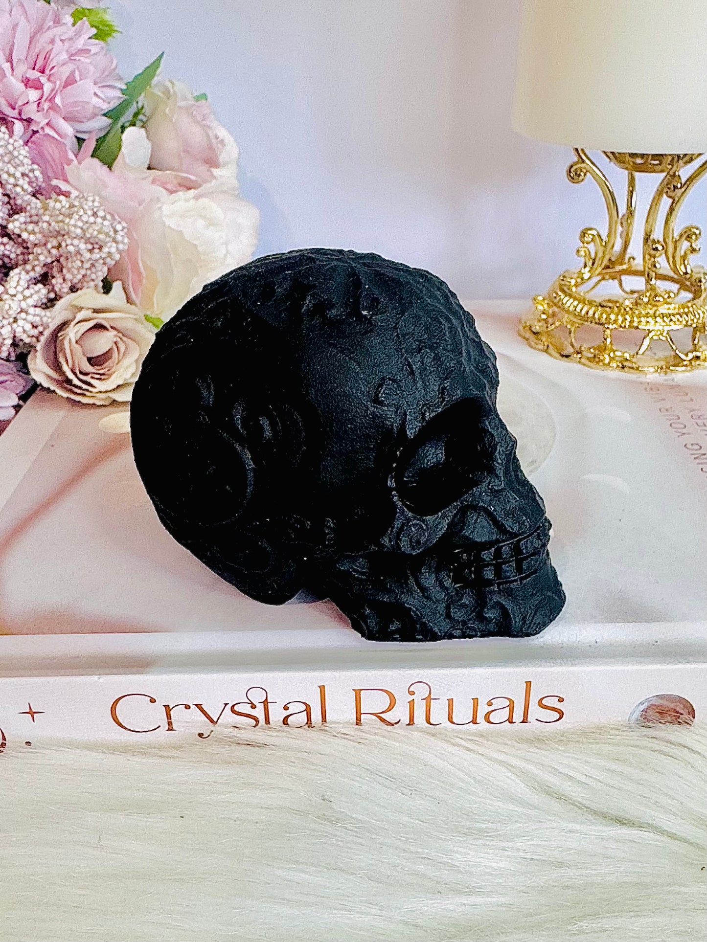 Beautifully Carved Black Tourmaline Skull with a Matt Finish 9cm