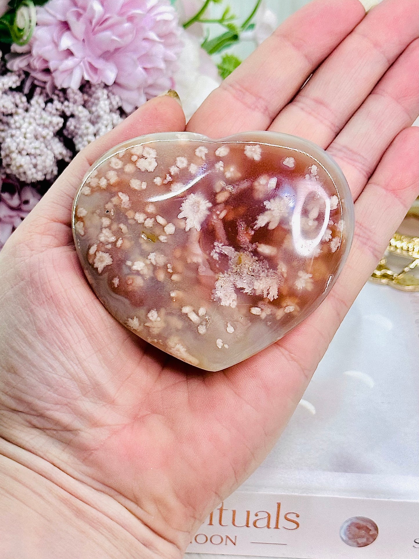 Beautiful Chunky Flower Agate Carved Heart