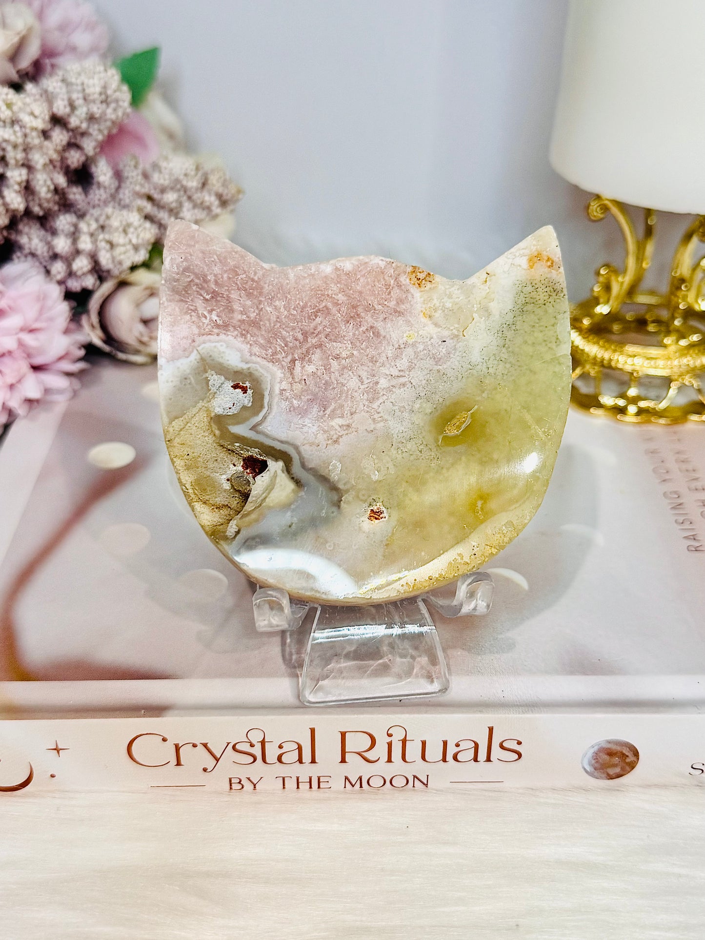 Druzy Pink Amethyst Cat Face On Stand 8cm