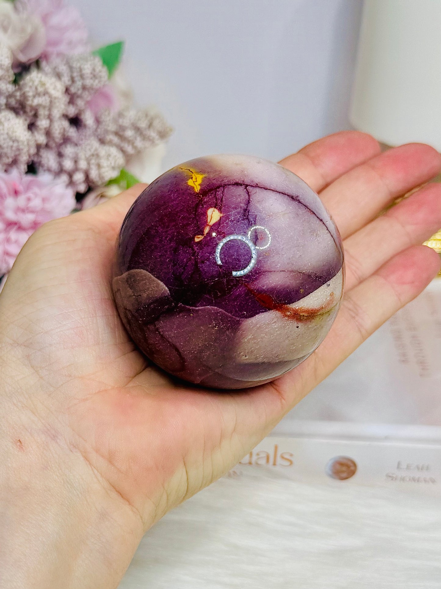 Large Mookaite Jasper Sphere on Stand 347g