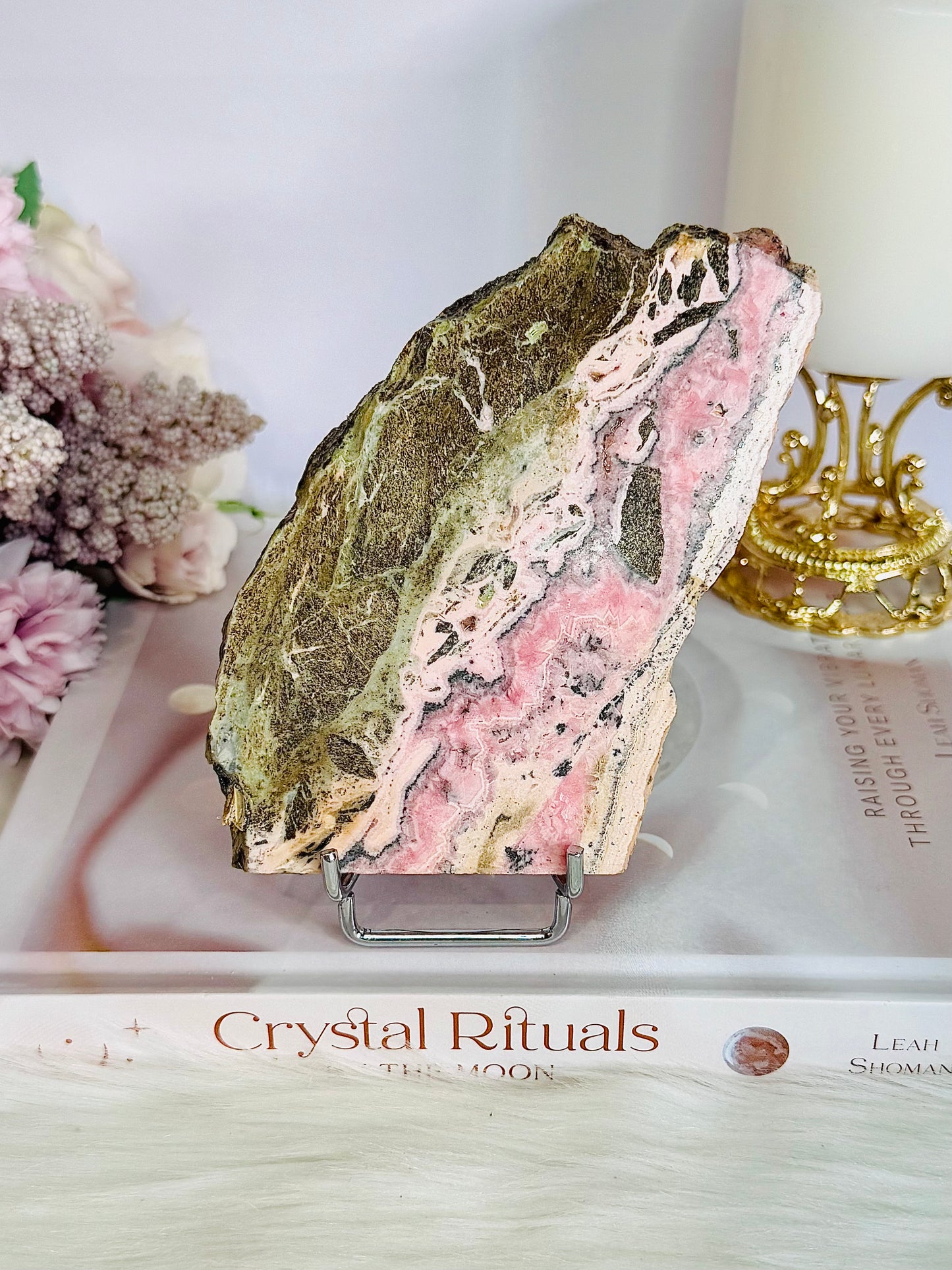 Natural Large Rhodochrosite Slab On Stand 11cm From Peru