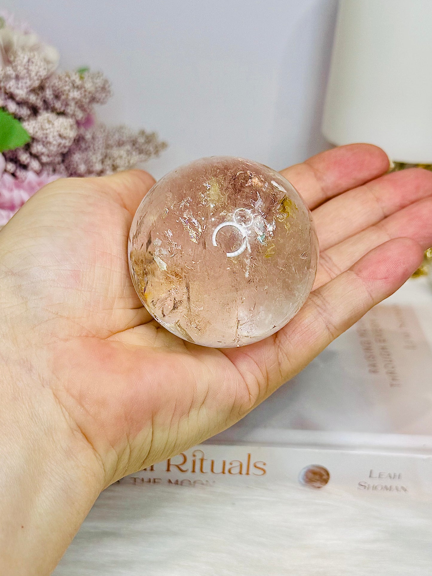 Clear Quartz Sphere With Golden Healer Inclusions 233g