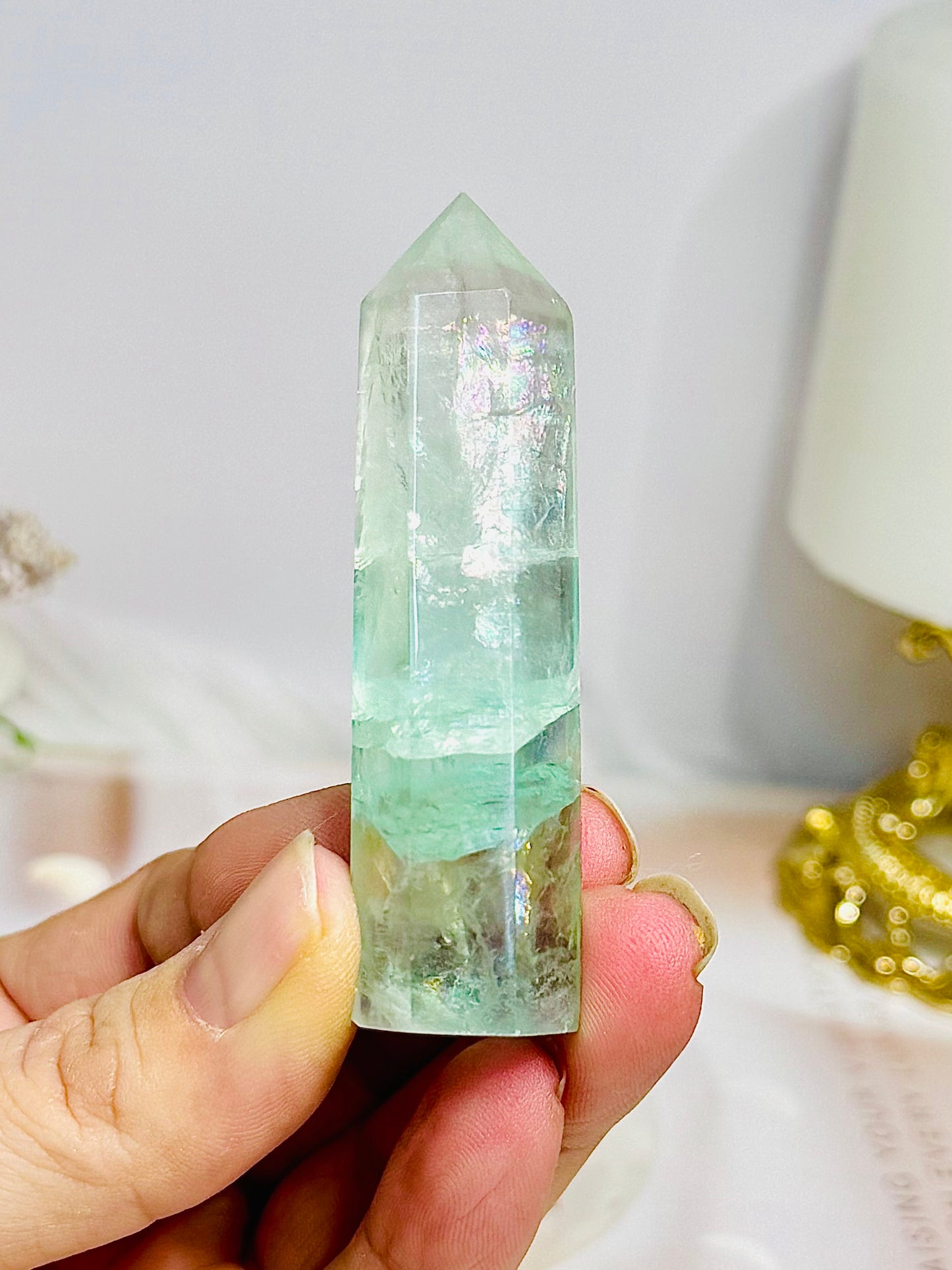 Watermelon Fluorite Tower Full of Rainbows 7cm