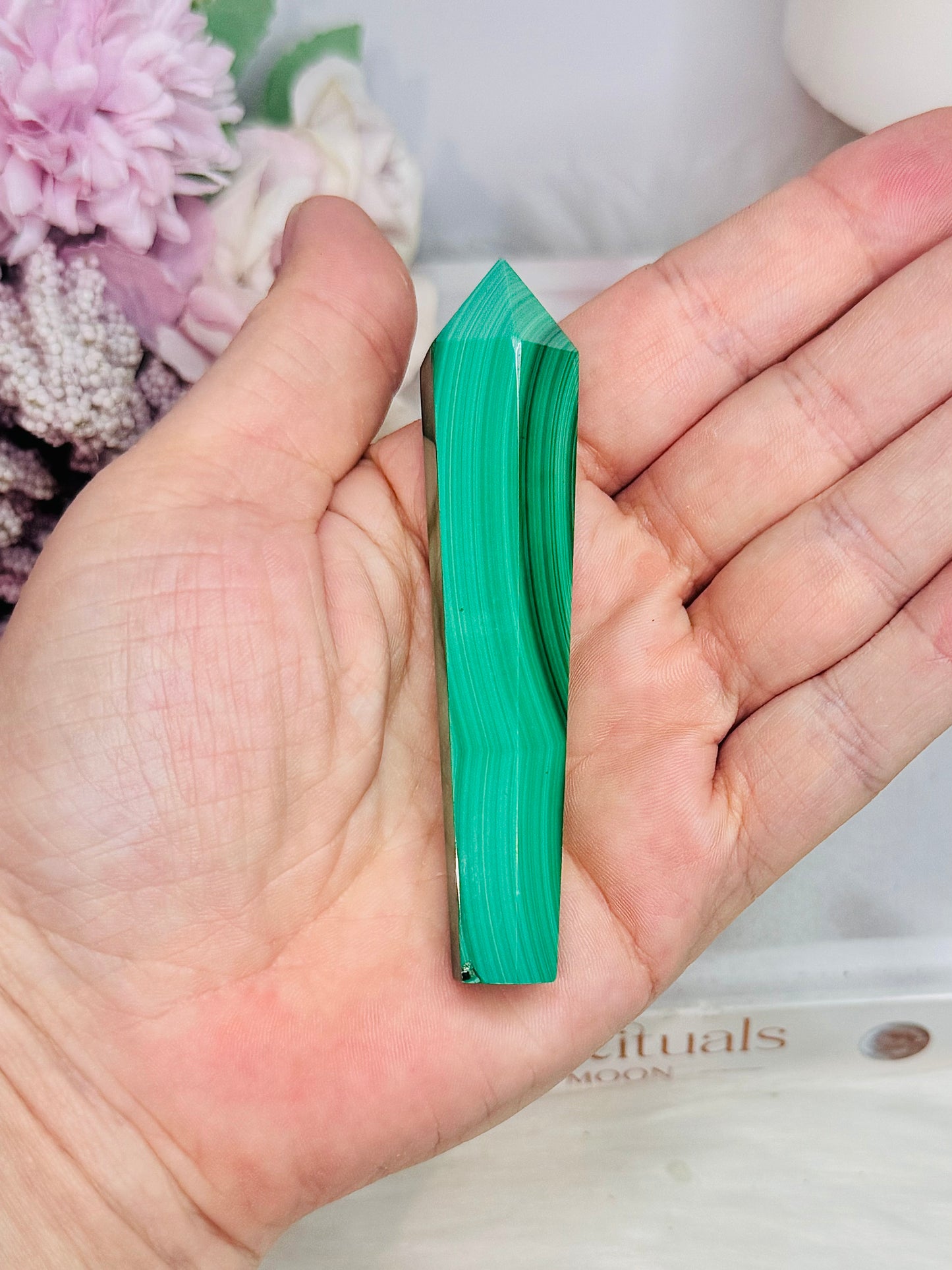 Natural AAA Grade Malachite Carved Tower | Wand 9cm