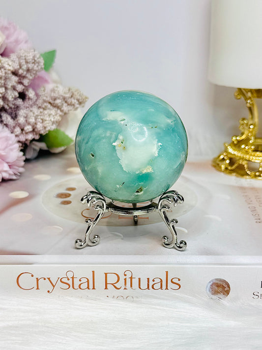 Sky Blue Quartz Druzy Sphere on Stand 224g