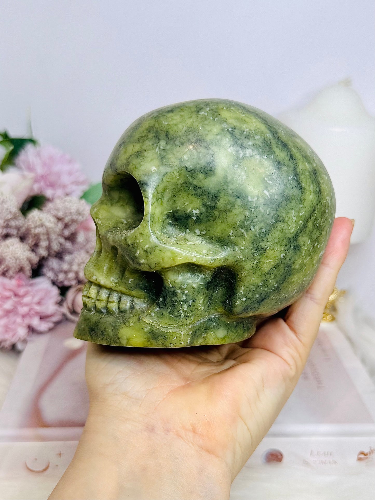 Huge Green Jade Carved Skull 1.25KG