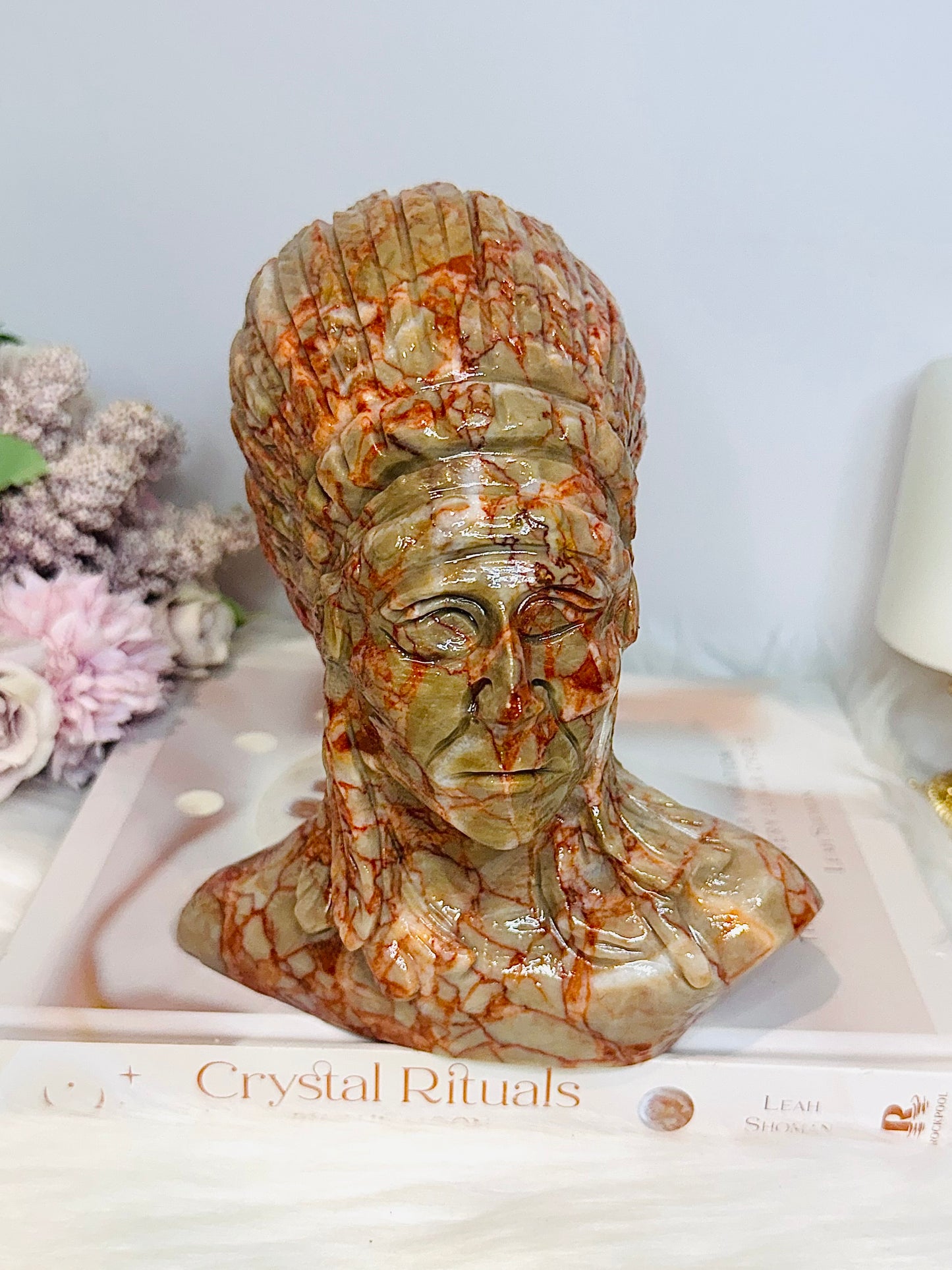 Large Red Vein Jasper Carved American Indian Chief 17cm 1.65KG