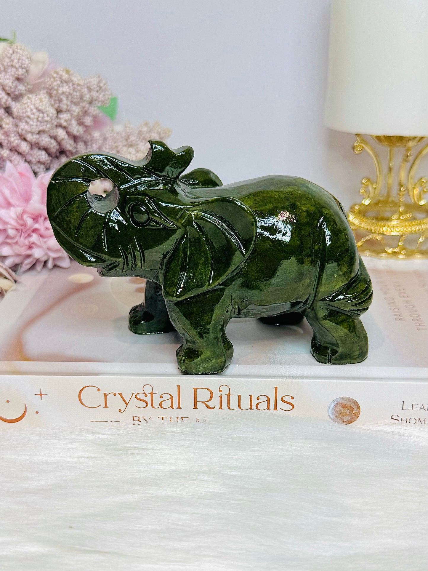 Large Green Jade Carved Elephant 12cm 503g