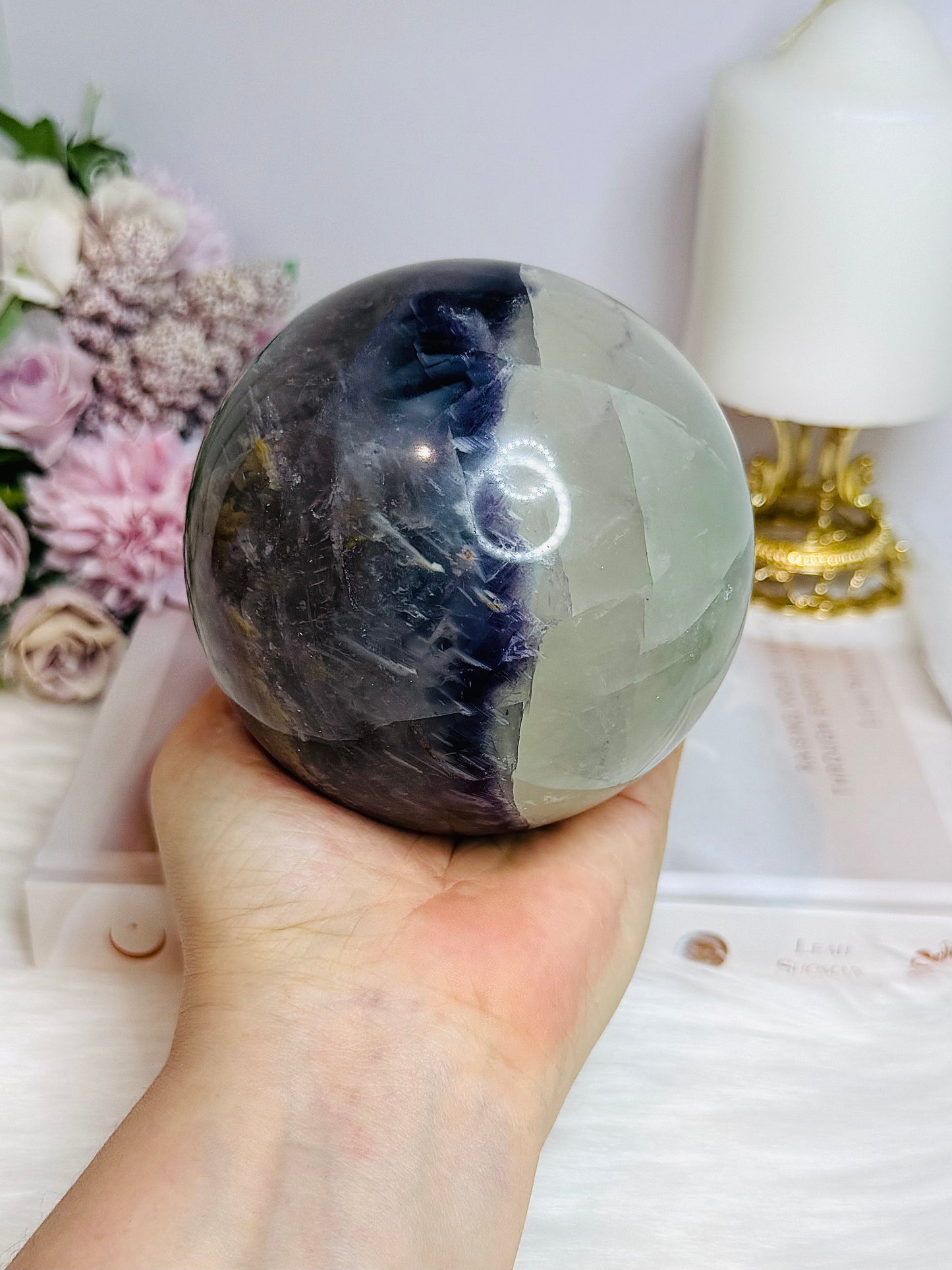 Large Blue Purple & Green Fluorite Sphere On Stand 1.5KG