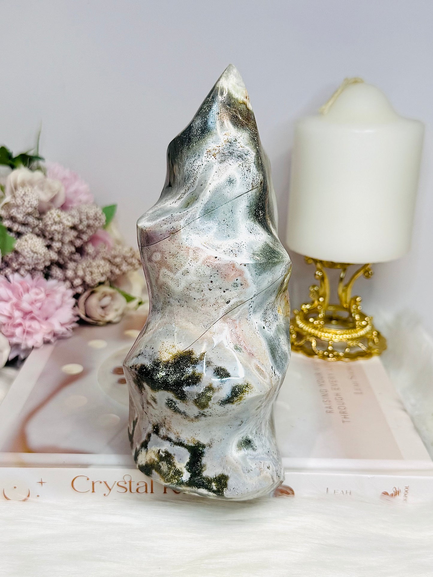Large Ocean Jasper Carved Flame 17.5cm 1.49KG