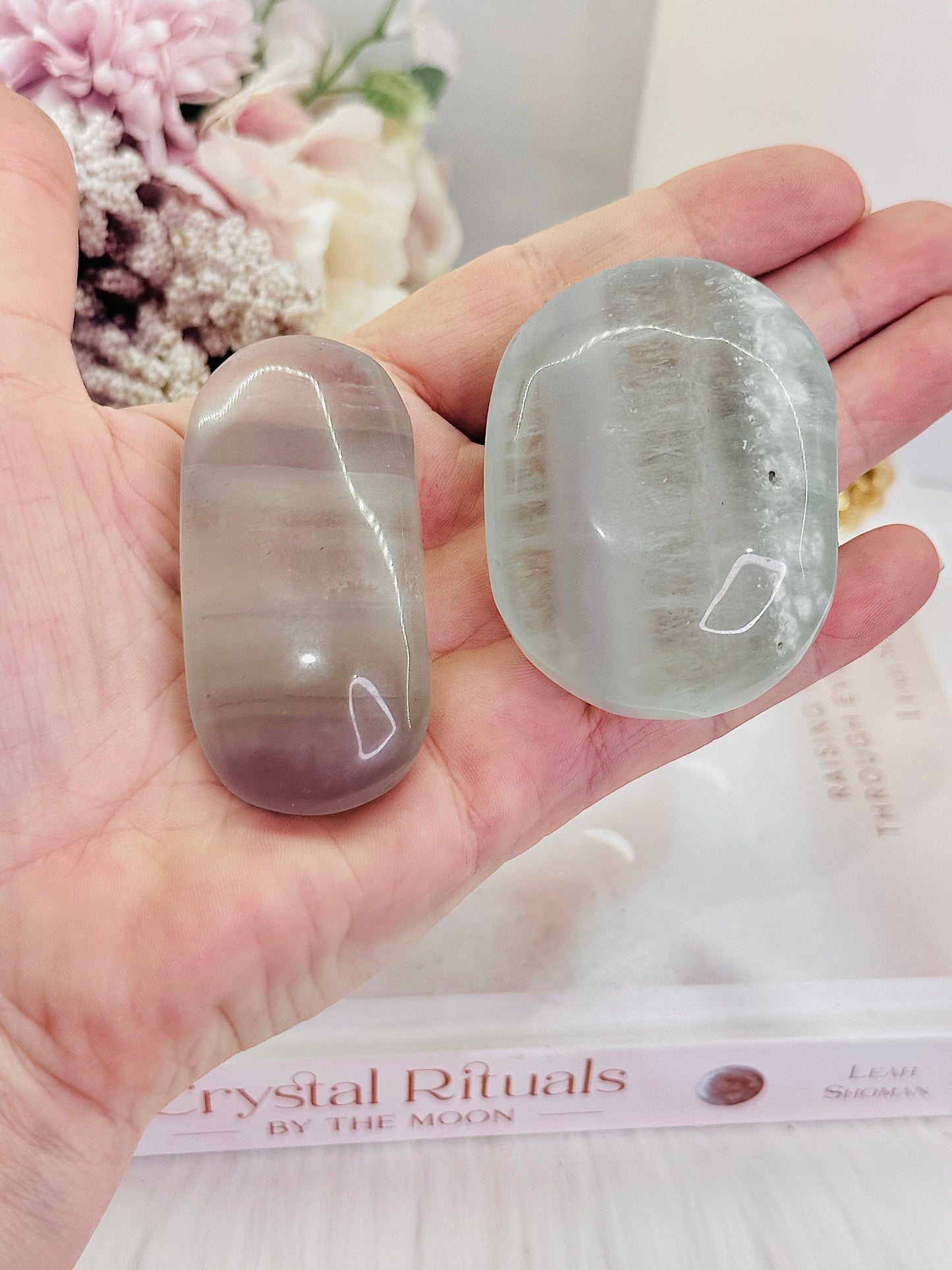 An Excellent Learning Aid ~ Beautiful Set of 2 Large Pastel Fluorite Palm Stones