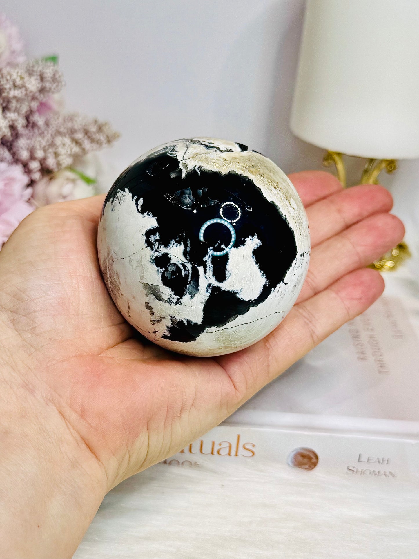 Large Volcano Agate Sphere (UV Reactive) On Stand 379g