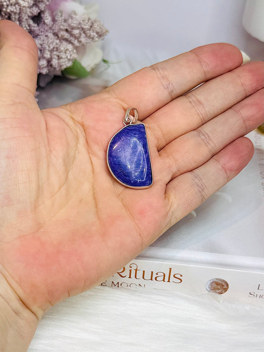 Purple Charoite Sterling Silver 925 Pendant In Gift Bag