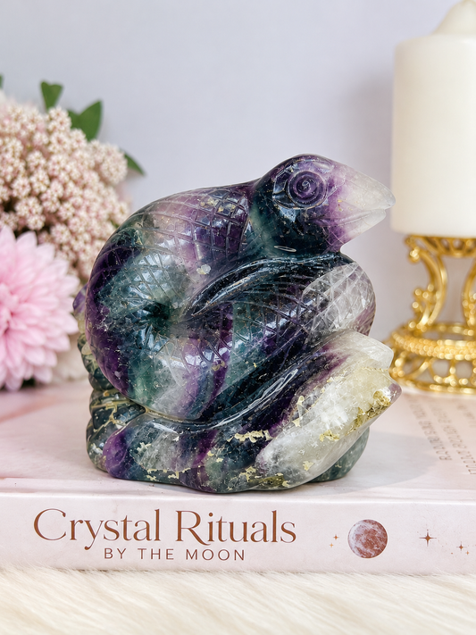 Rainbow Fluorite Carved Snake 662grams