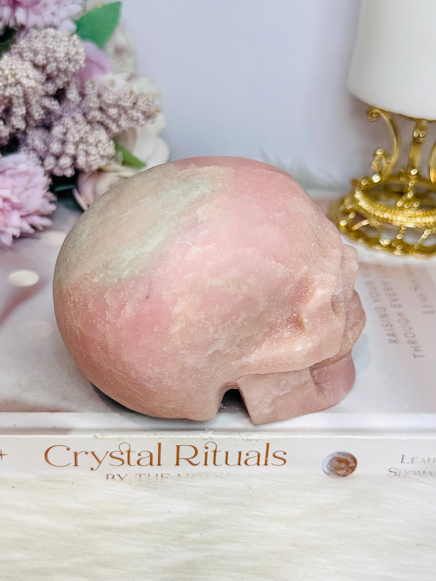 Large Pink Opal Carved Skull 10cm 828g