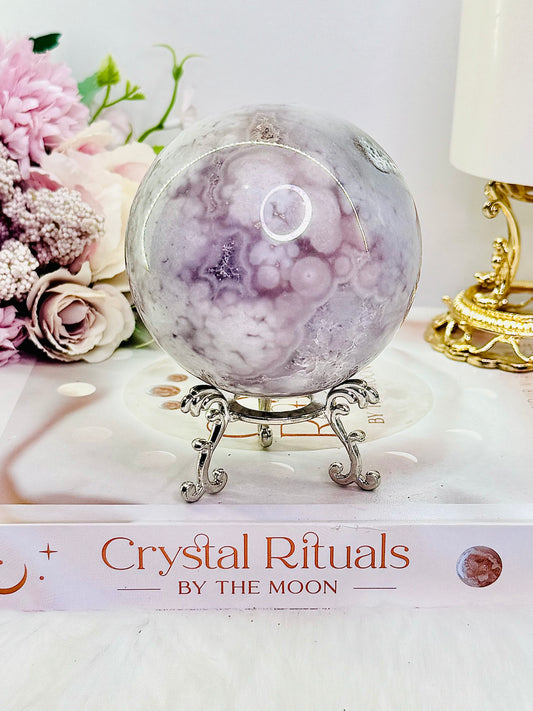 Graceful & Elegant ~ Spectacular 412gram High Grade Druzy Pink Amethyst Sphere on Silver Stand From Brazil