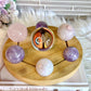 Feminine Energy ~ Large Light Stand 20cm with Glass Fairy Sphere, 3 Amethyst Spheres, Rose Quartz Sphere & 2 Pink Amethyst Spheres