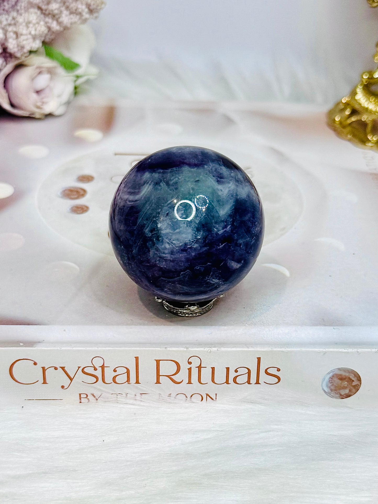 High Grade Fluorite Sphere with Rainbows 145g