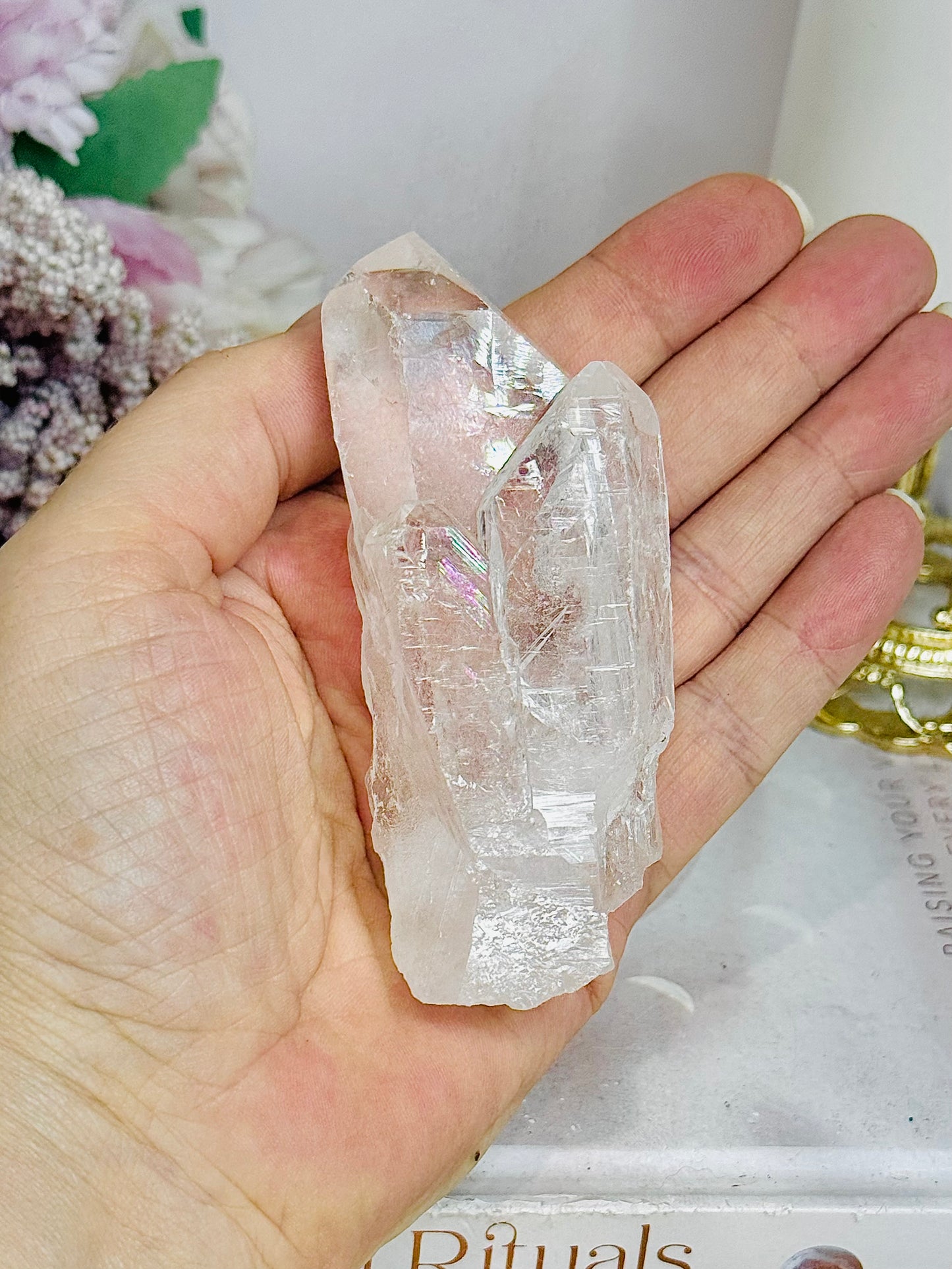 High Grade Clear Quartz Cluster Point with Rainbows 9cm