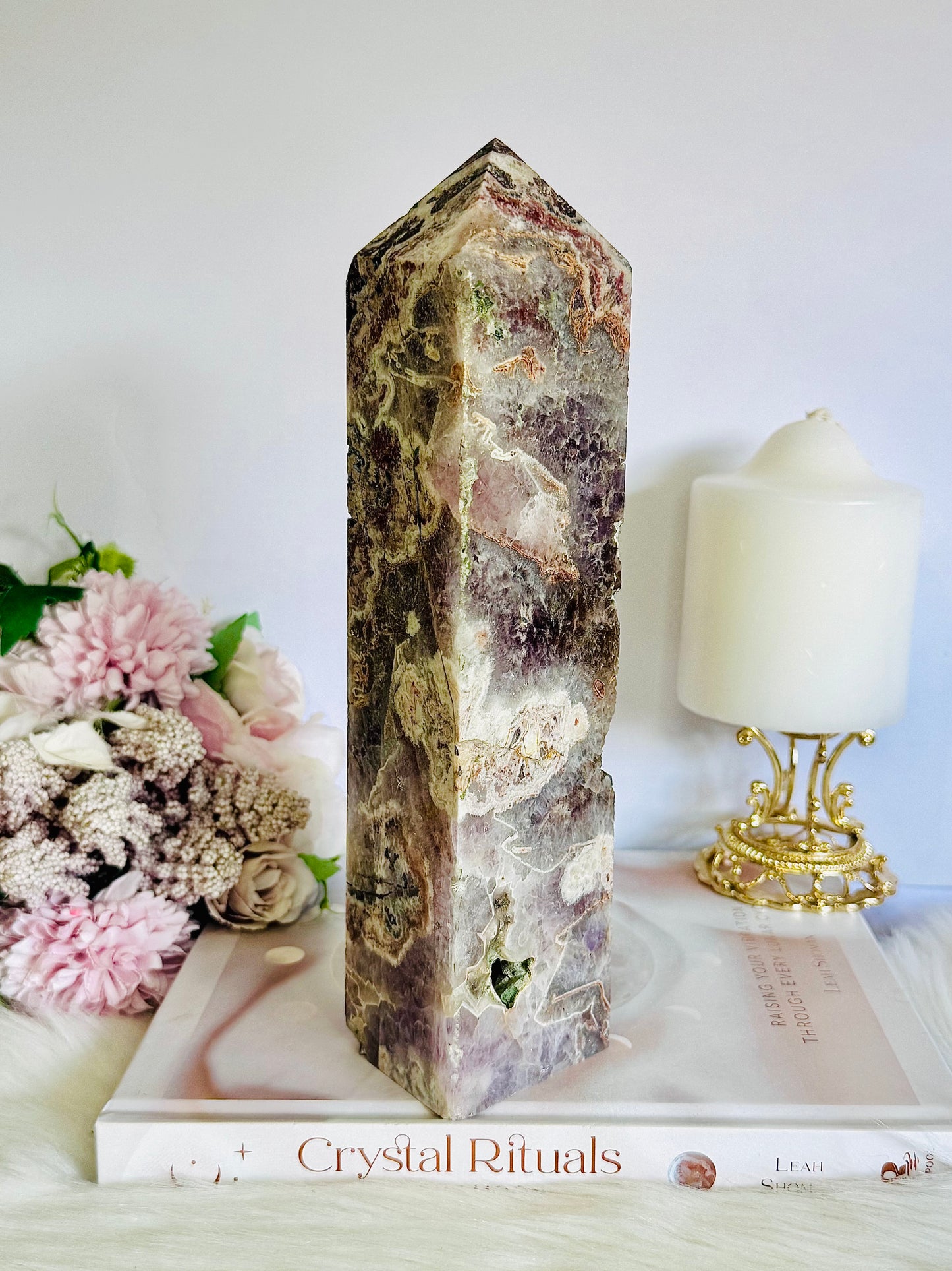 Unique & Stunning Large Chunky Mexican Lace Agate X Amethyst Tower 23cm 1.39KG From Brazil