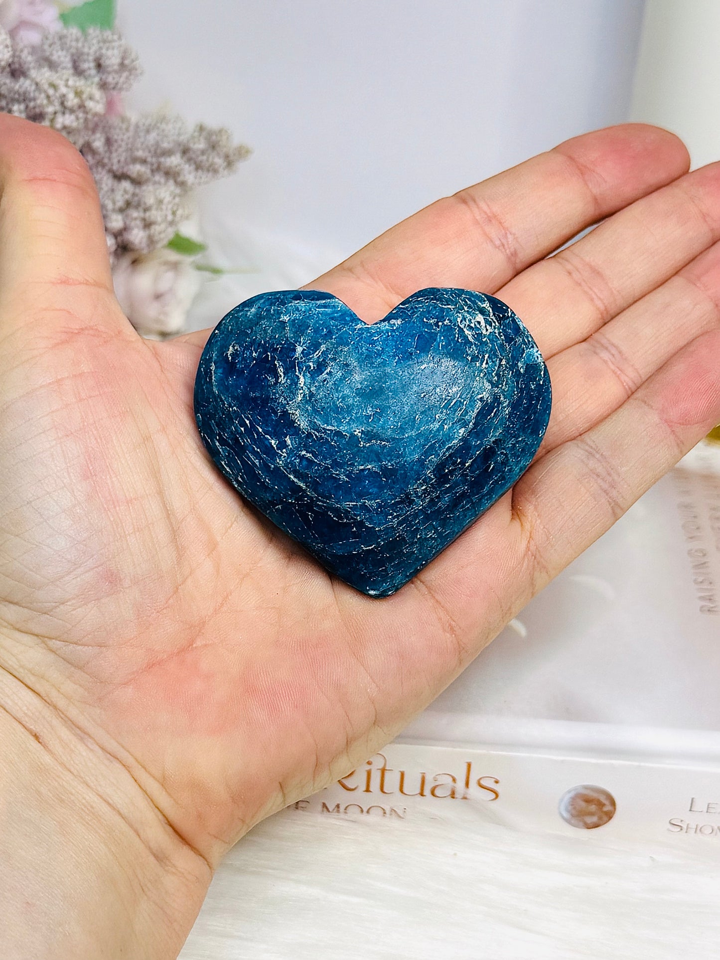 Blue Apatite Puffy Heart on Stand 6cm