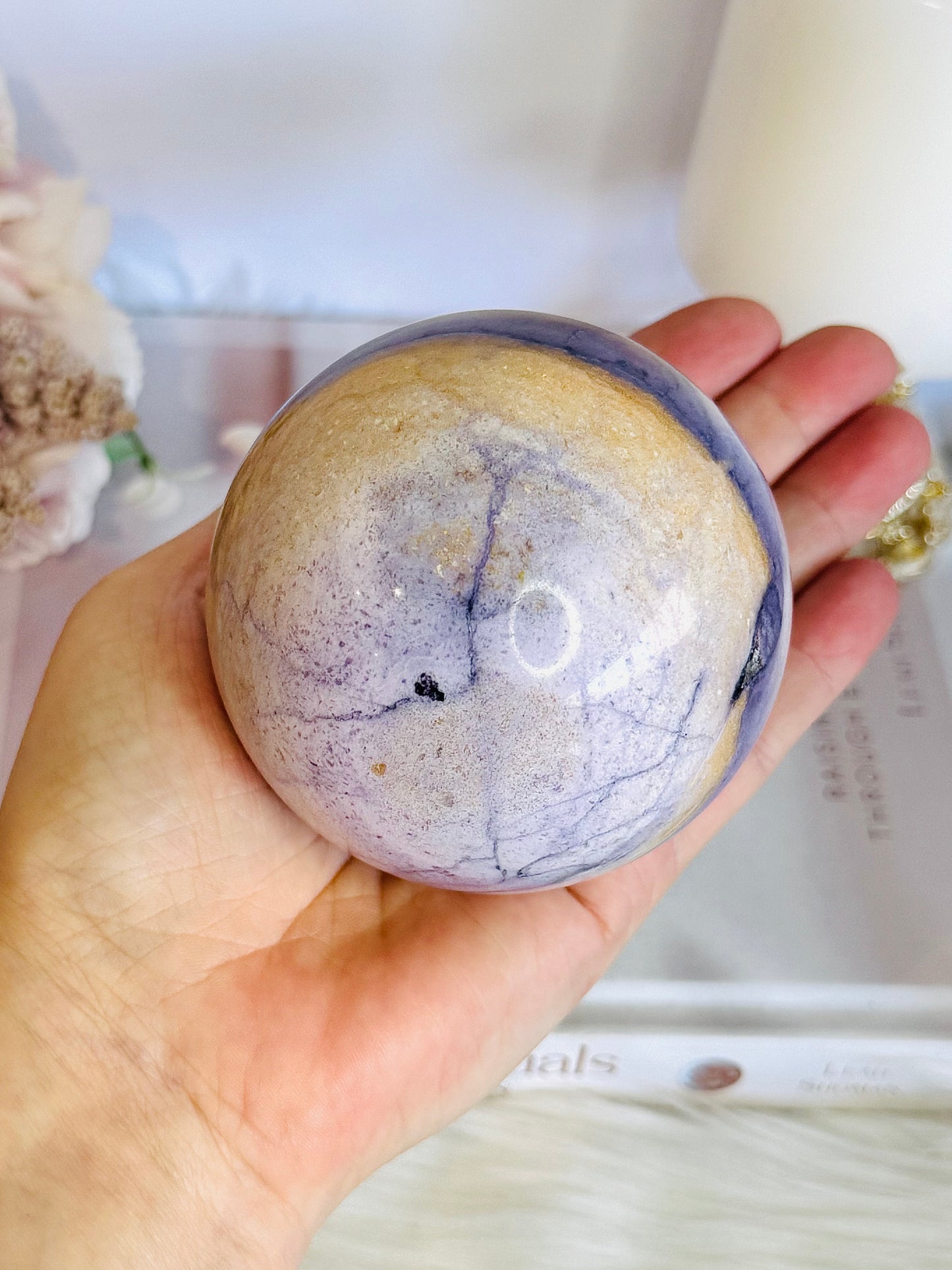 High Grade Rare Incredible Large Natural Tiffany Stone Carved Sphere On Stand 8cm 678grams