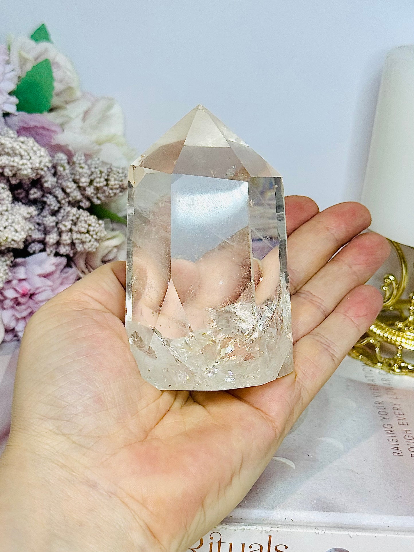 High Grade Clear Quartz Chunky Tower with Rainbows 10cm 324g