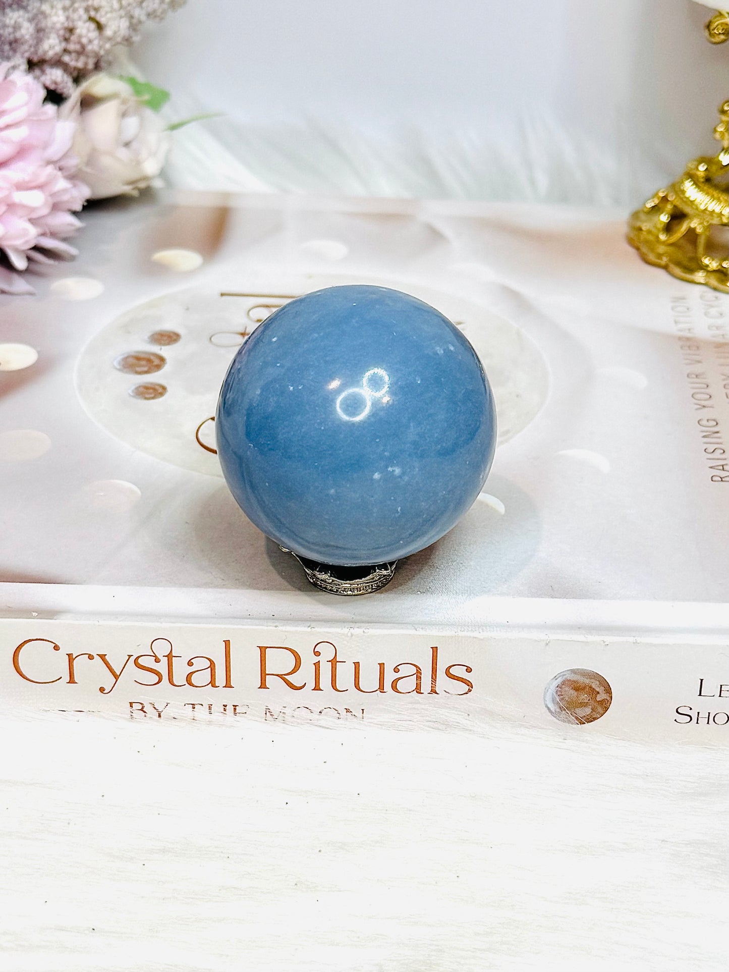 Blue Angelite Sphere on Stand 161g